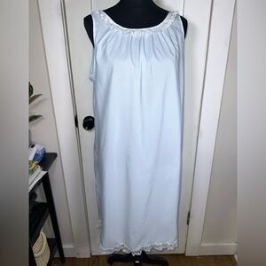 Vintage Blue Sleeveless Nightgown with White Lace Trim